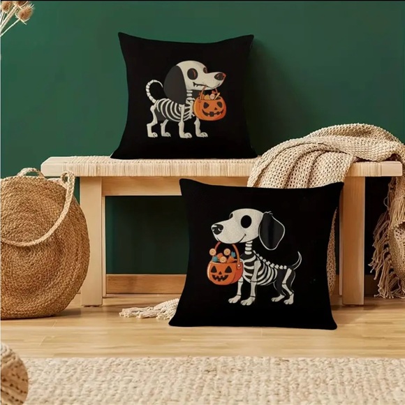 Other - Set of two Halloween Dachshund skeleton pillow covers zipper closure 18" x 18"